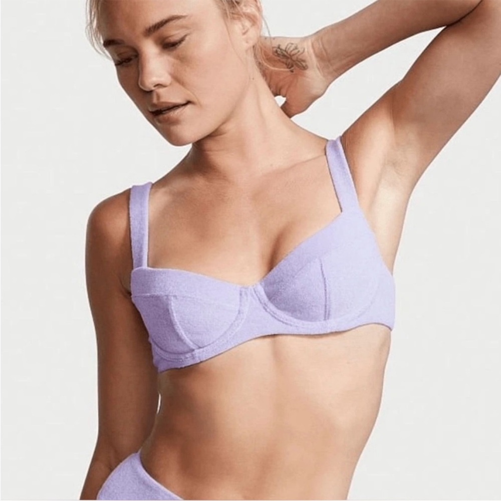 Victoria’s Secret Swim Wicked Push Up Bikini Top 34DD Terry Cloth Lilac Purple